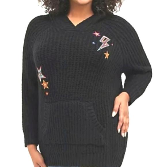 Torrid Raglan Hoodie Pullover Black Embroidered Stars Bolt Size 0 Large 12 NWT - Picture 4 of 15
